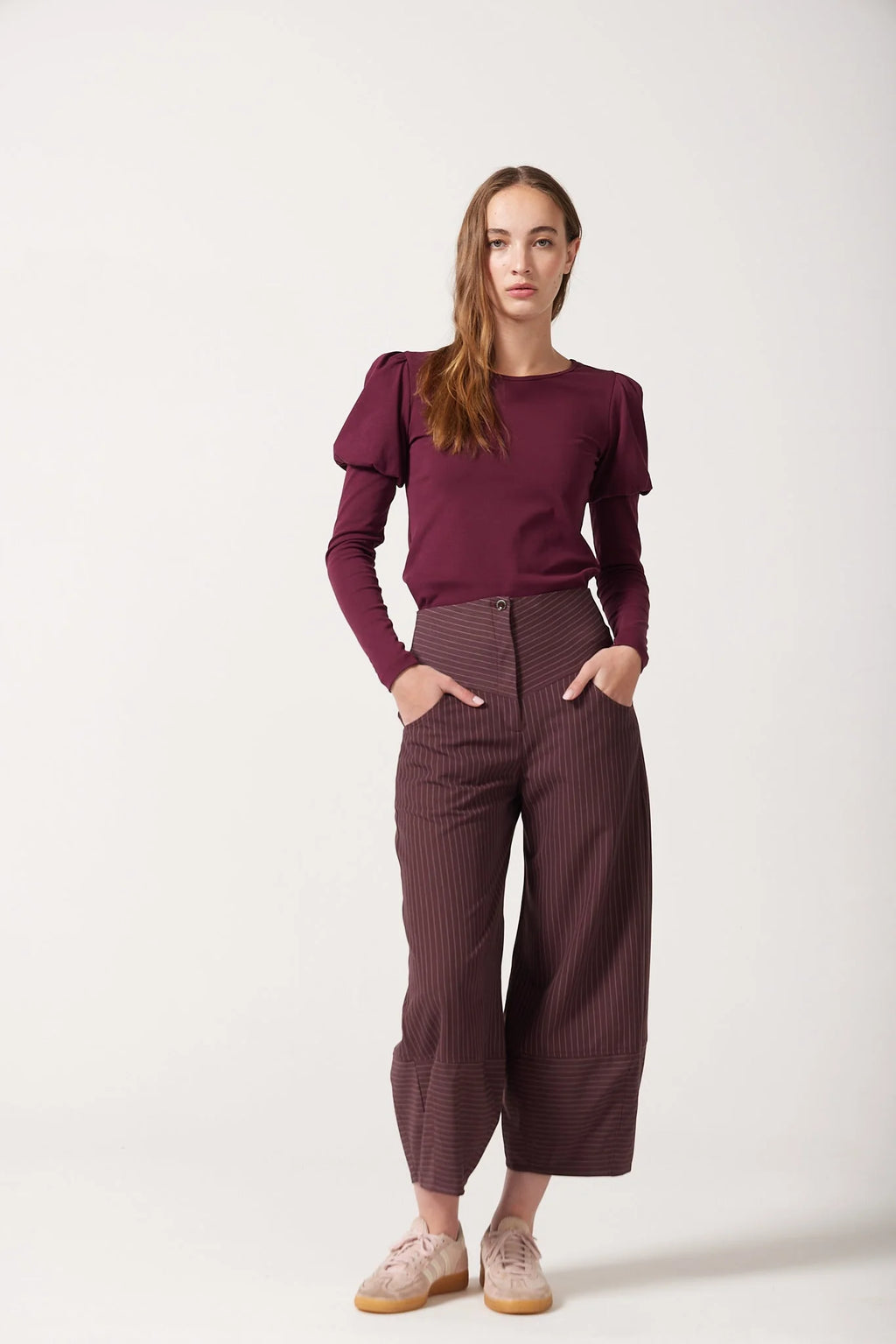 Sloan Barrel Leg Pants - Burgundy