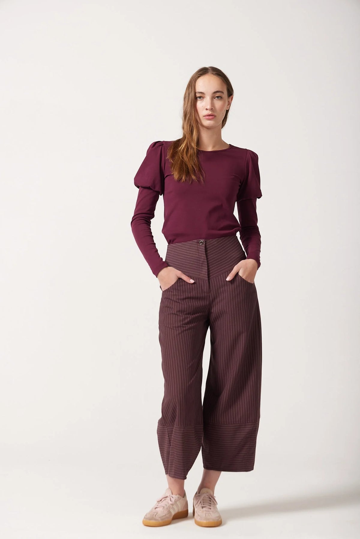 Sloan Barrel Leg Pants - Burgundy