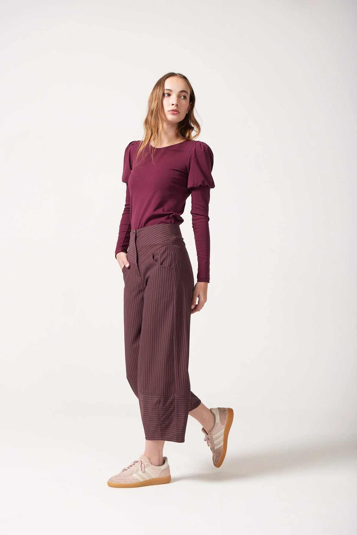 Sloan Barrel Leg Pants - Burgundy
