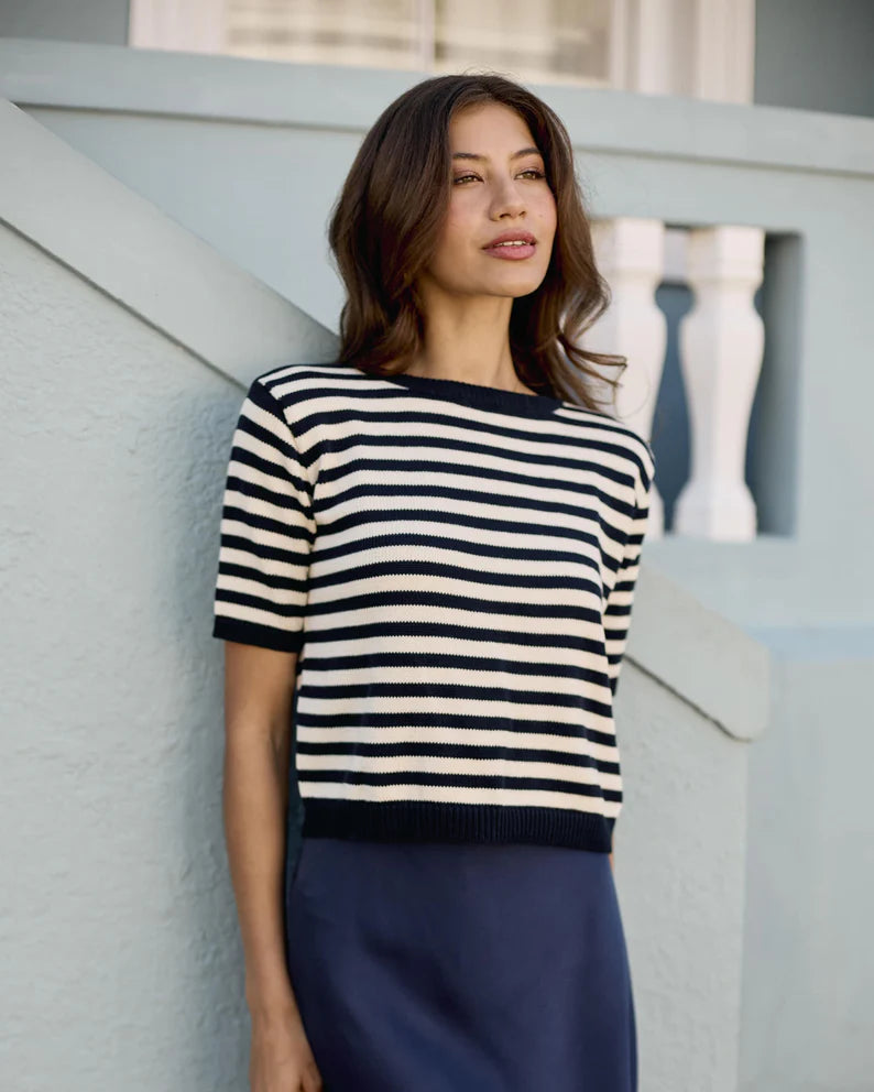 Stripy Knitted Tee- Navy and White