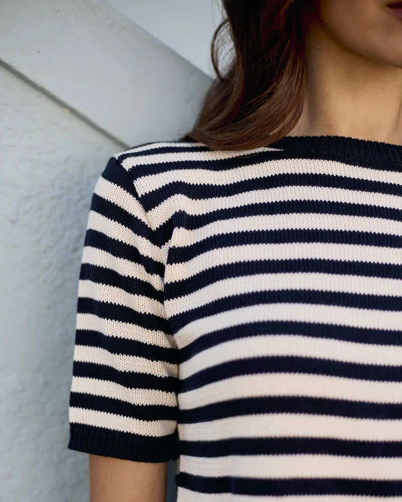 Stripy Knitted Tee- Navy and White