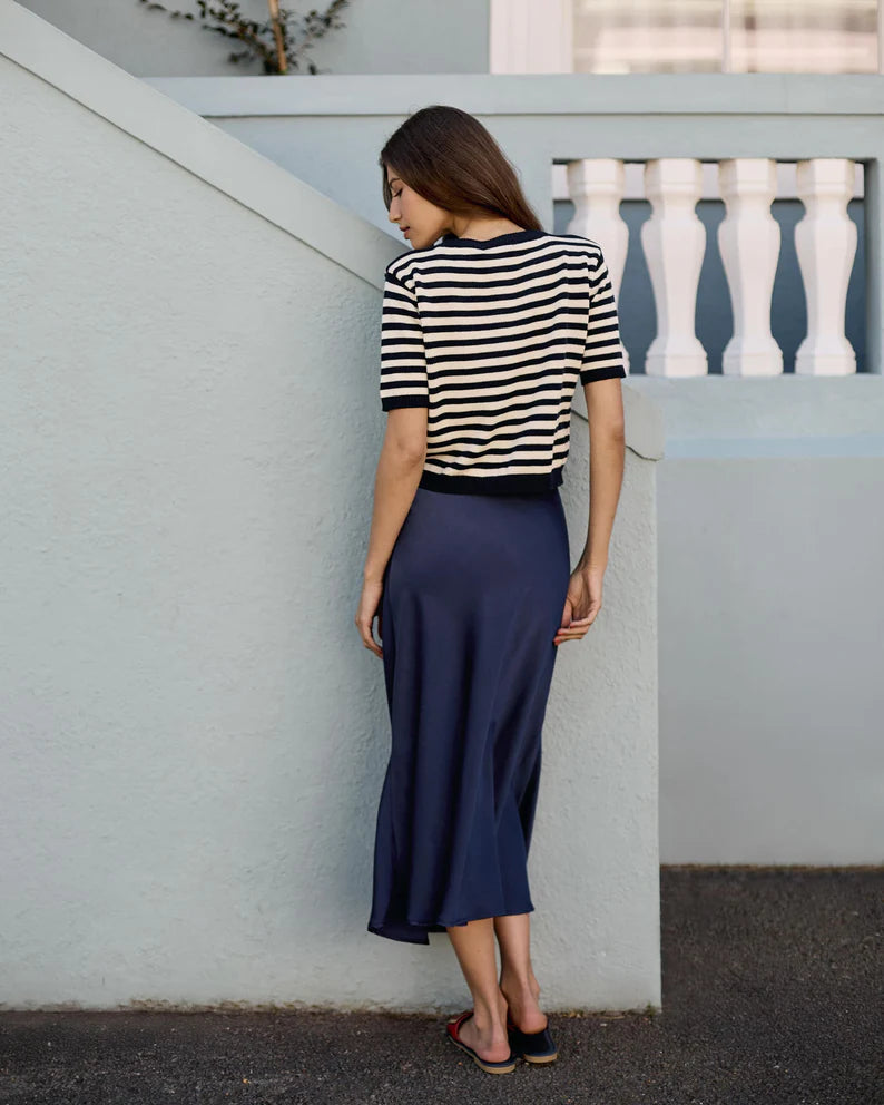 Stripy Knitted Tee- Navy and White