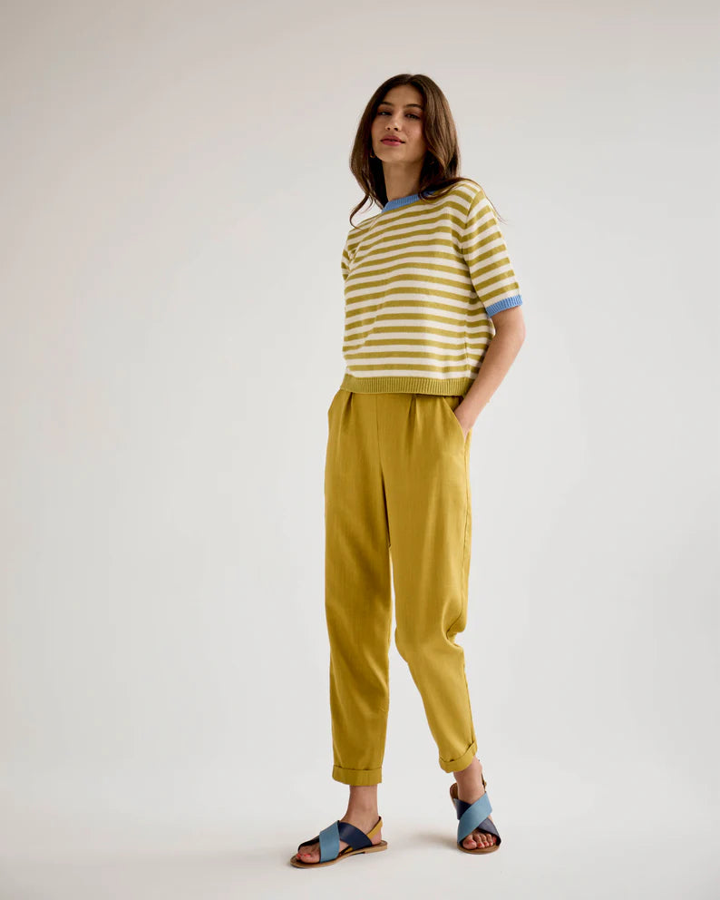 Stripy Knitted Tee- Chartreuse and White