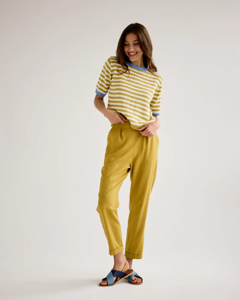 Stripy Knitted Tee- Chartreuse and White
