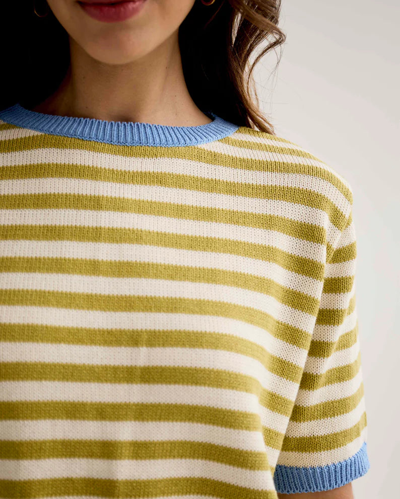Stripy Knitted Tee- Chartreuse and White