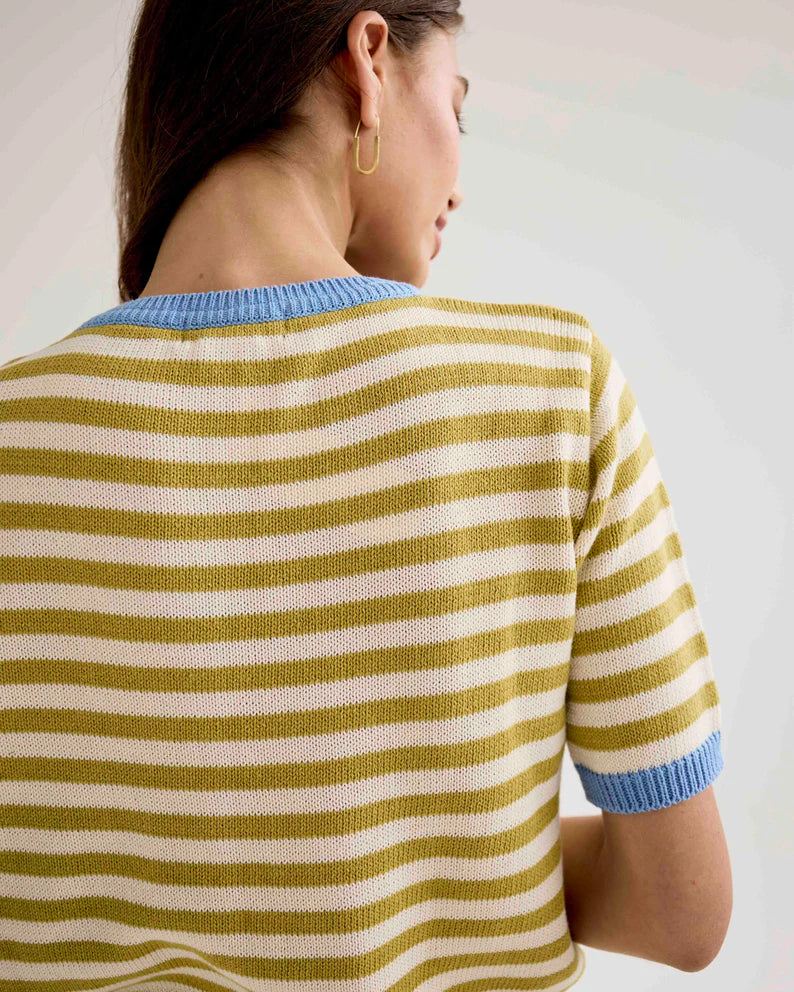 Stripy Knitted Tee- Chartreuse and White