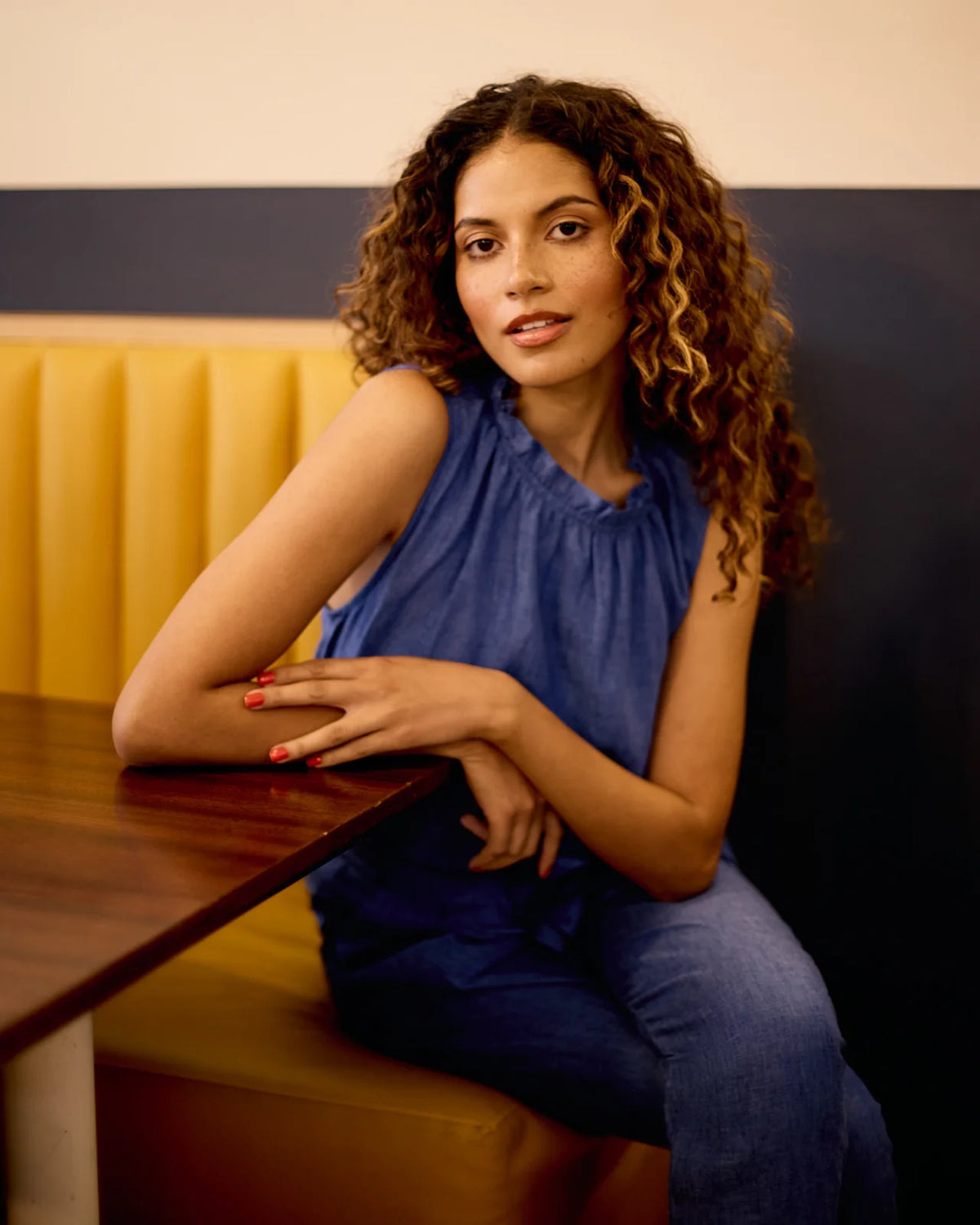Frill-Neck Top - Blue Linen SS26