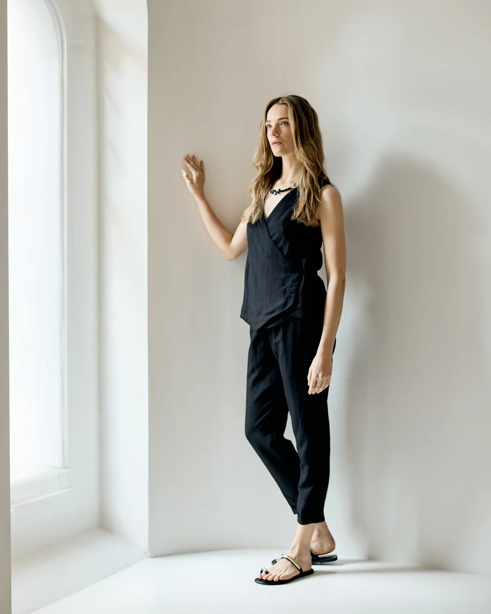 Wrap Gilet - Black Linen SS26