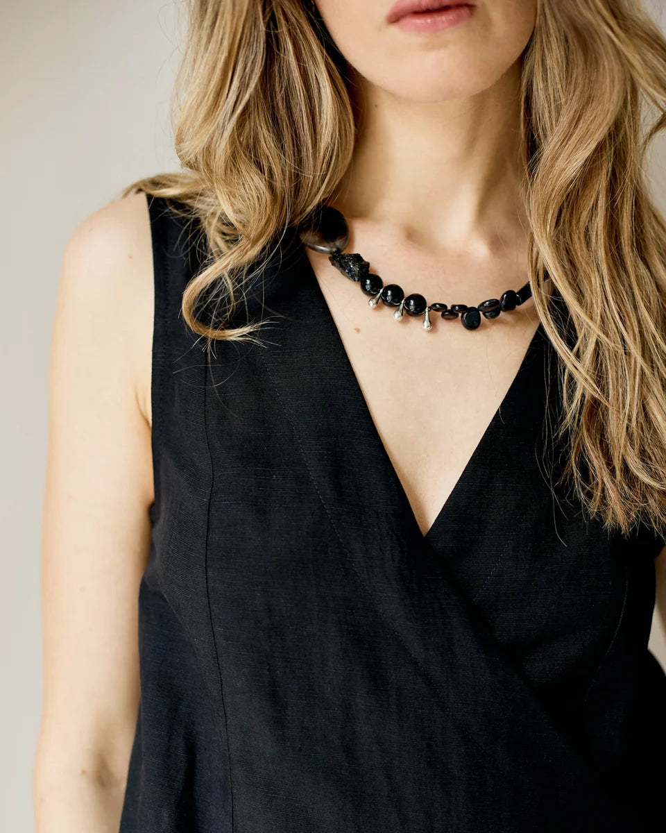 Wrap Gilet - Black Linen SS26