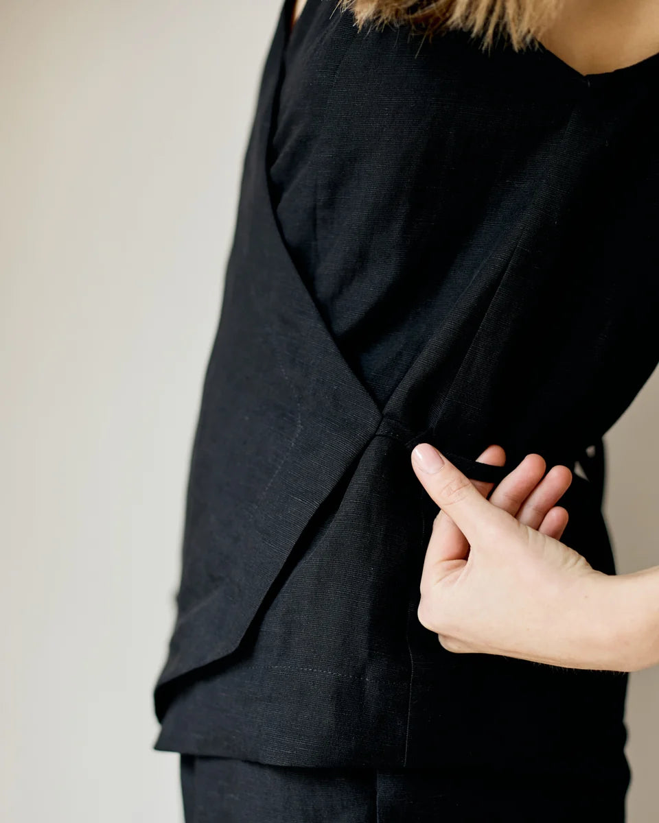 Wrap Gilet - Black Linen SS26