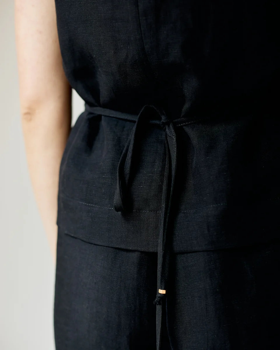 Wrap Gilet - Black Linen SS26